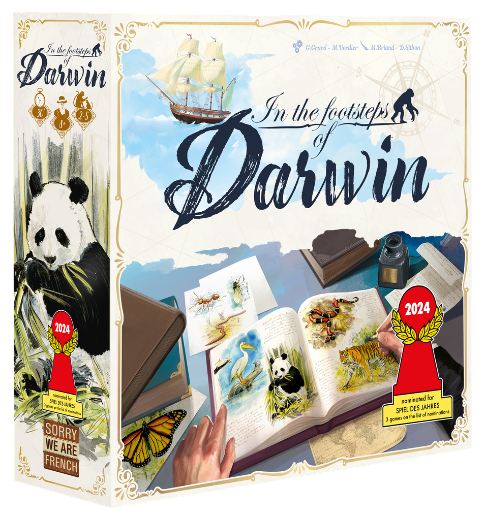 In the Footsteps of Darwin - Box Mockup with Spiel Nomination